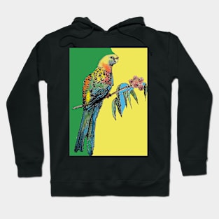 Rosella Parrot Watercolor Painting on Green Hoodie